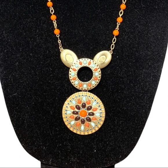 Vintage Midwestern Southern Aztec Style Beaded Drop Pendant Necklace - Picture 4 of 4